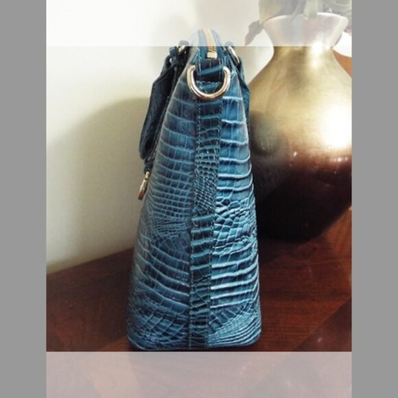 BRAHMIN LARGE DUXBURY CROC EMBOSSSED LEATHER HANDBAG IN BOTTLE BLUE - LIKE NEW!! - Picture 3 of 6